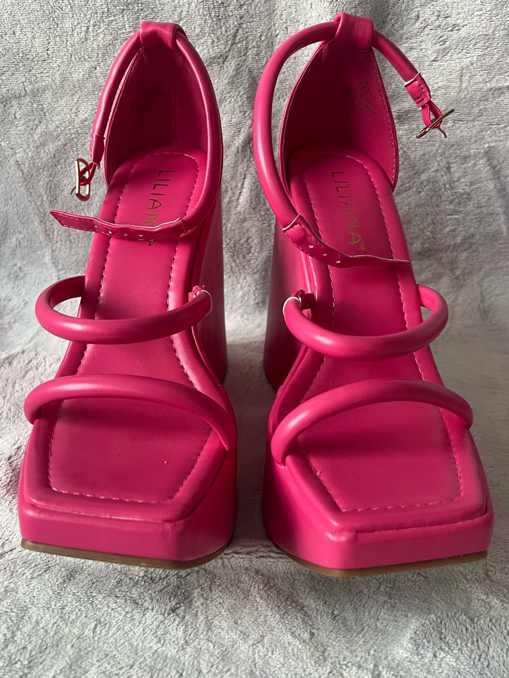 Liliana Pink Platform Wedge Sandals with Double Straps
